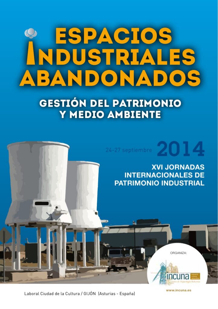 Cartel azul de unas jornadas sobre espacios industriales abandonados.